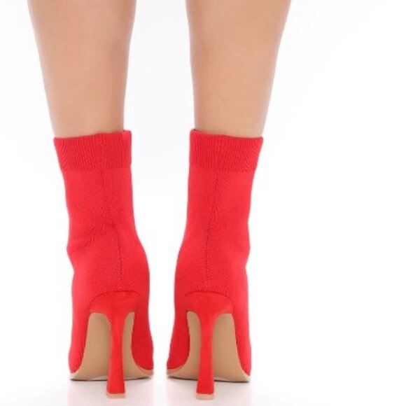 Fashion Nova She's A Catch Booties Red 6.5M NEW Sock - Picture 5 of 9